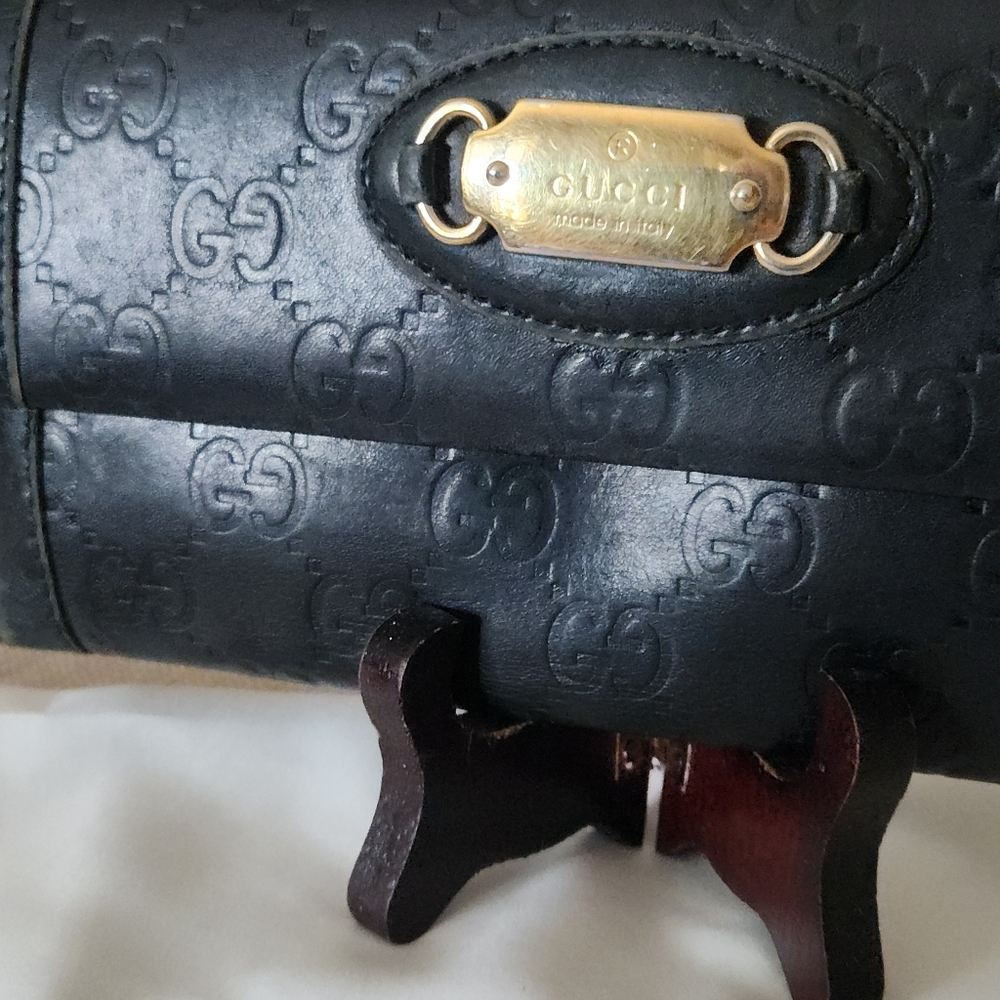 Gucci GG Black Guccissima Long Trifold Snap Wallet W/ Gucci Gold Horsebit Accent - Picture 6 of 16
